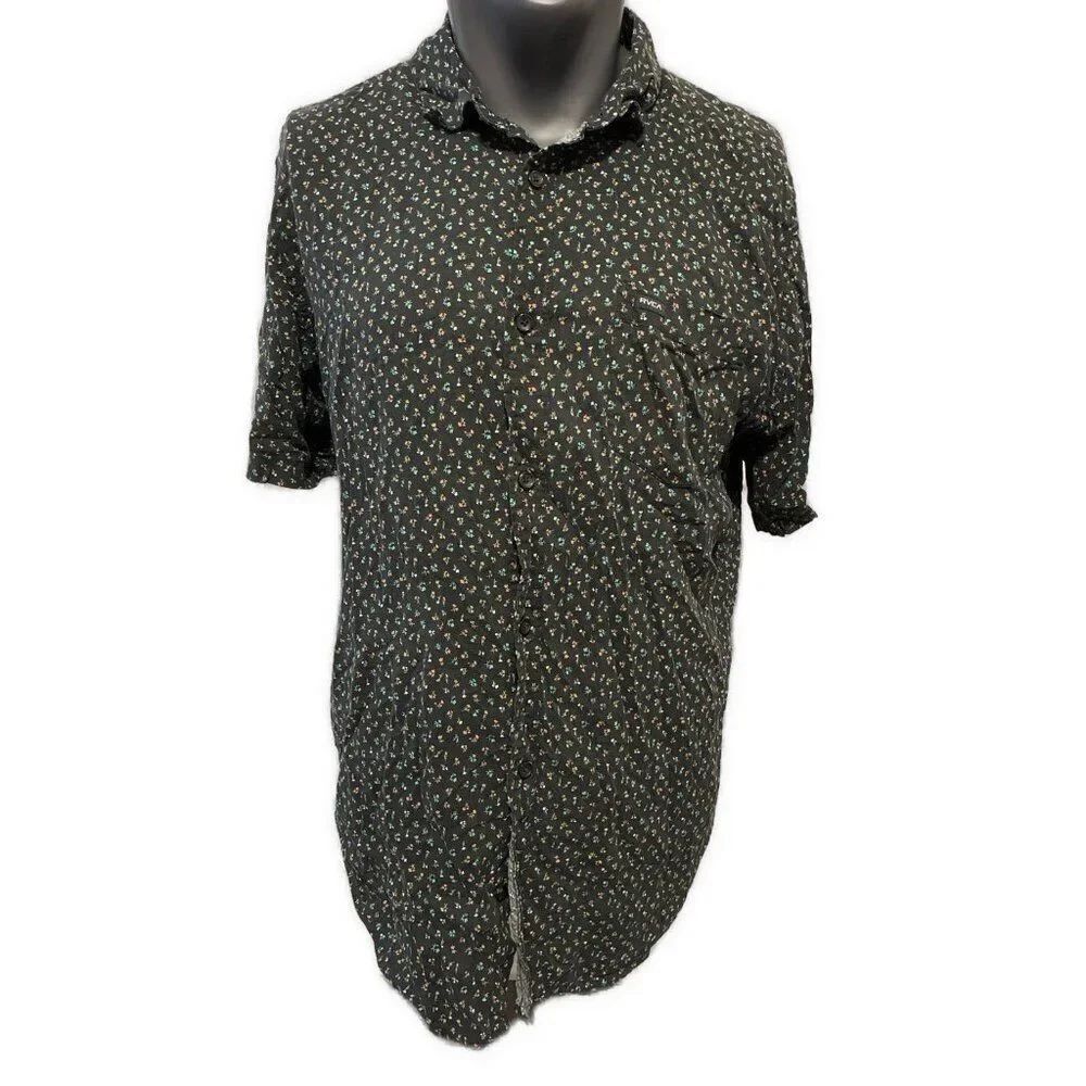 Rvca Men’s Black Red Blue Floral Short Sleeve Button Down Shirt Xl
